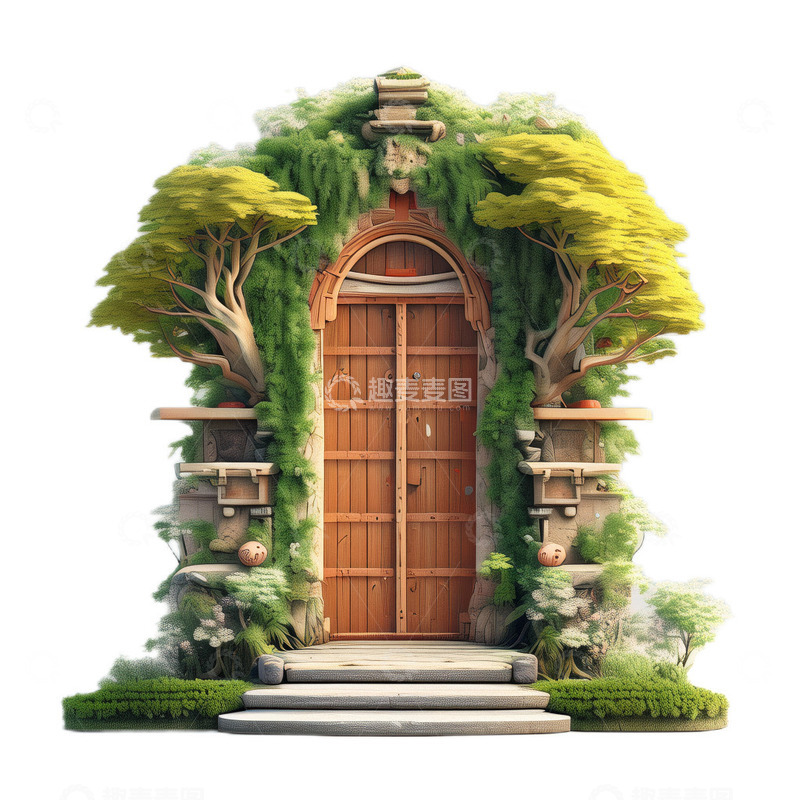 高清大图下载【趣麦麦图】3D立体卡通门木质拱形欧式