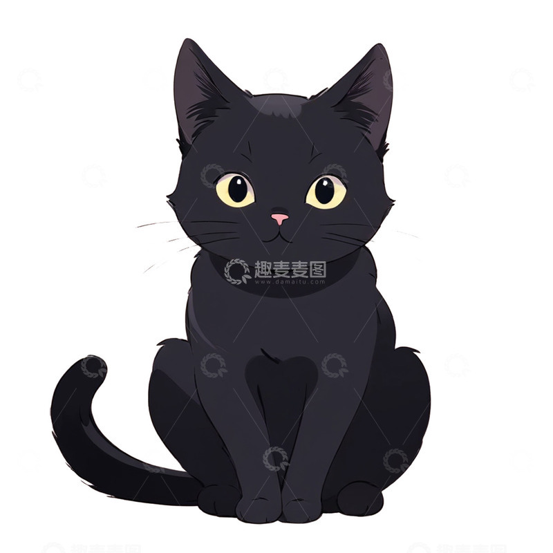 高清大图下载【趣麦麦图】卡通手绘小黑猫