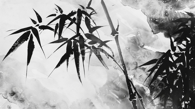 高清大图下载【趣麦麦图】中国风水墨黑白竹子插画背景