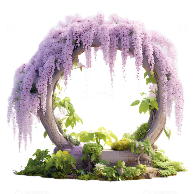 高清大图下载【趣麦麦图】3D立体卡通紫藤花拱门梦幻植物