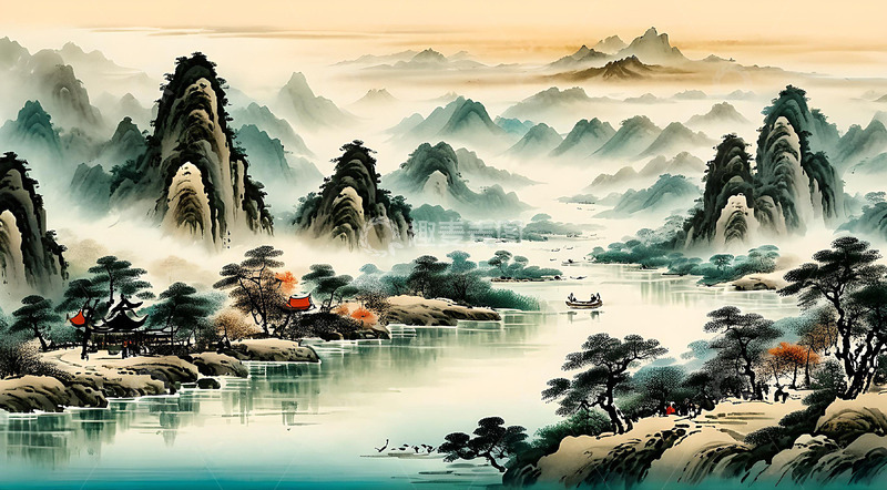 高清大图下载【趣麦麦图】国风传统山水背景