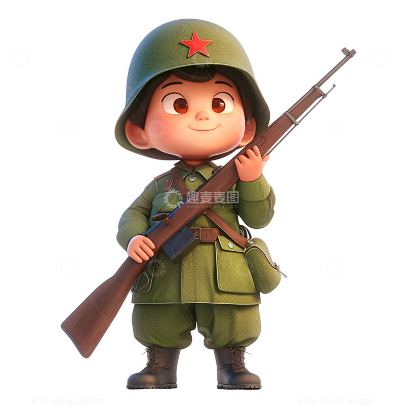 高清大图下载【趣麦麦图】卡通步枪军人插画