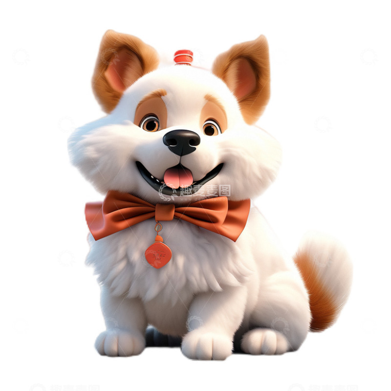 高清大图下载【趣麦麦图】3D立体卡通可爱小狗黄白蝴蝶结