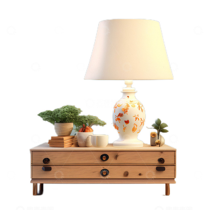 高清大图下载【趣麦麦图】3D立体真实床头柜台灯柜子家具