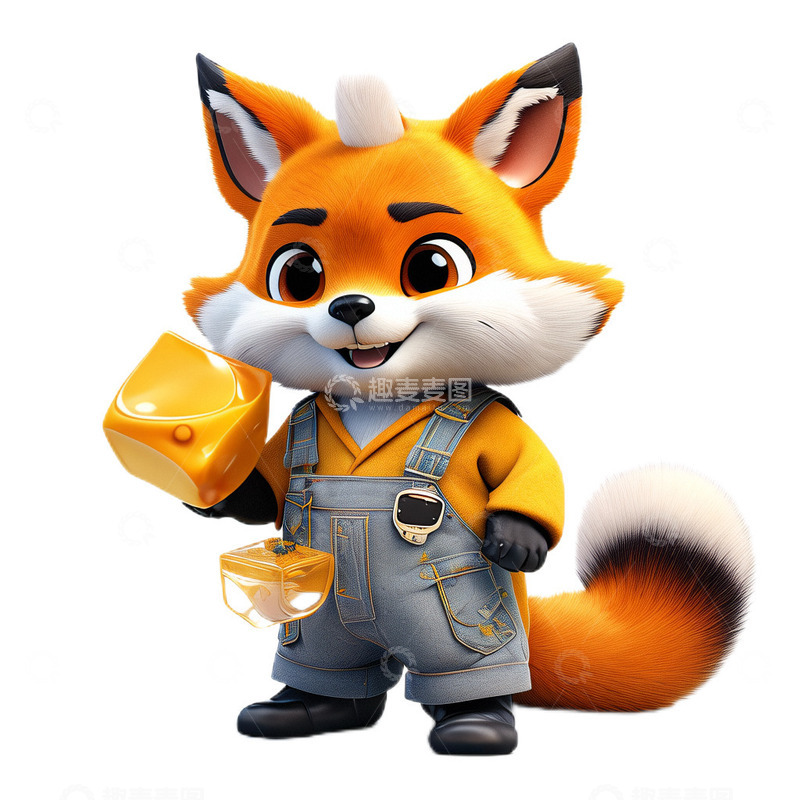 高清大图下载【趣麦麦图】3D立体卡通狐狸吃蜂蜜背带裤