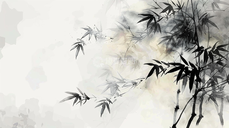 高清大图下载【趣麦麦图】-中国风水墨竹子简洁意境背景