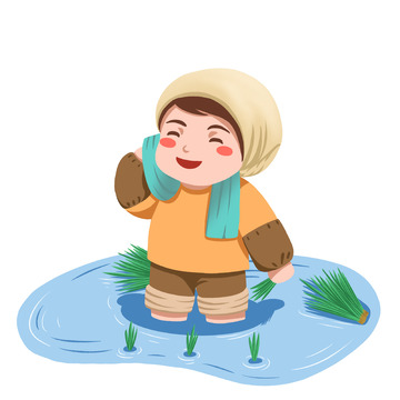谷雨农耕场景农民免抠元素