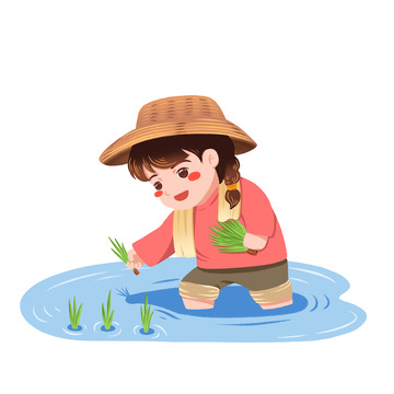谷雨农耕场景女孩免抠元素