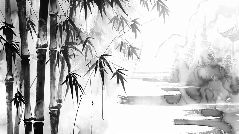 高清大图下载【趣麦麦图】中国风水墨黑白竹林竹子场景