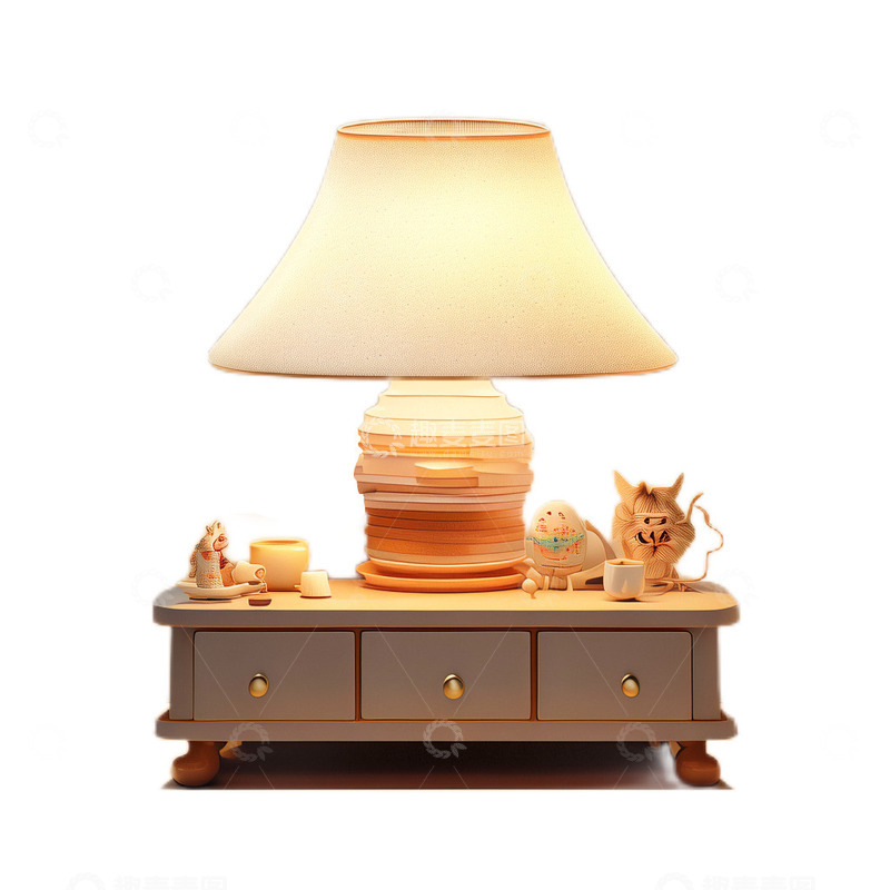 高清大图下载【趣麦麦图】3D立体真实床头柜台灯柜子木质