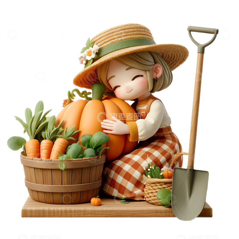 高清大图下载【趣麦麦图】3D卡通农夫抱南瓜素材