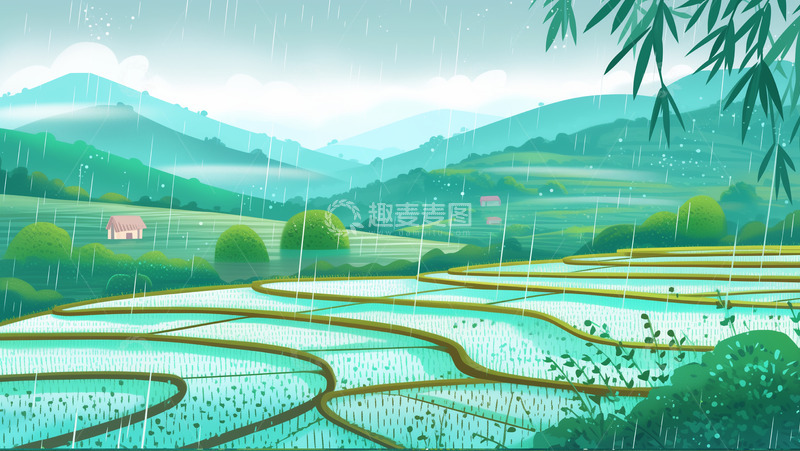 高清大图下载【趣麦麦图】谷雨耕地插画背景