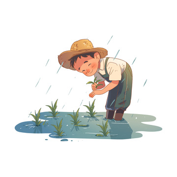 谷雨农耕场景农民水稻插秧