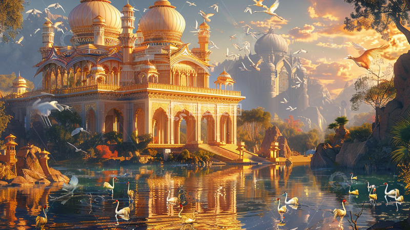 高清大图下载【趣麦麦图】城堡金色风景梦幻唯美建筑场景