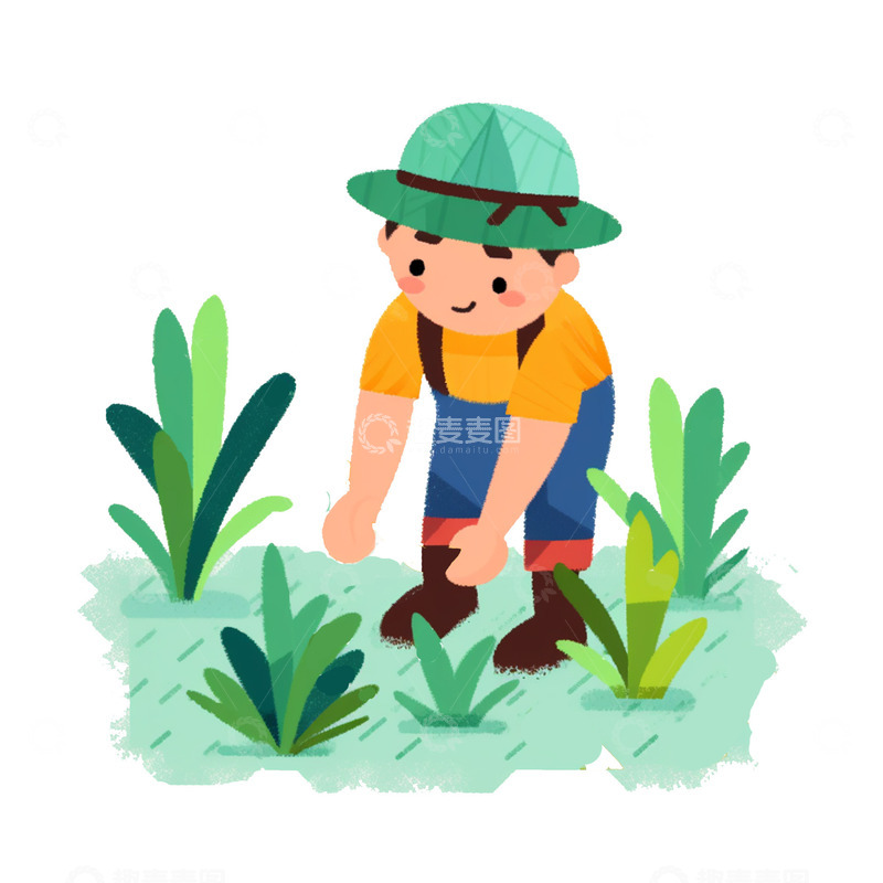 高清大图下载【趣麦麦图】孩子插秧农耕场景