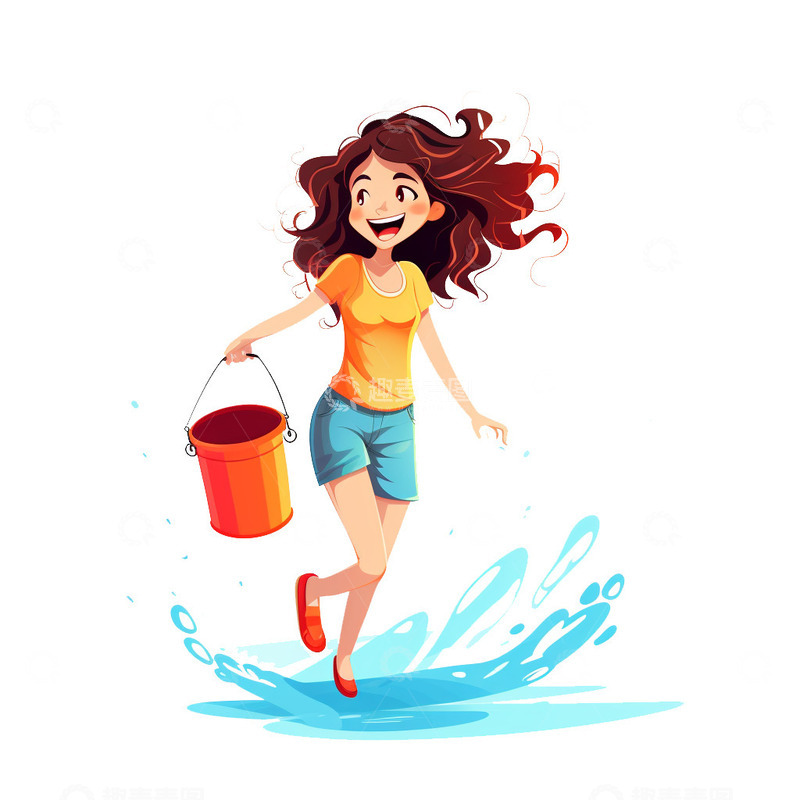 高清大图下载【趣麦麦图】泼水节提水桶的少女