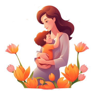 母亲节母爱主题插画