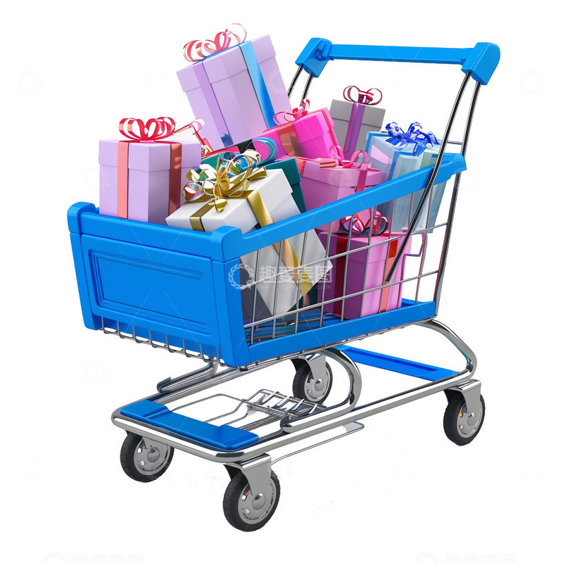 高清大图下载【趣麦麦图】满载礼物的蓝色购物车shopping