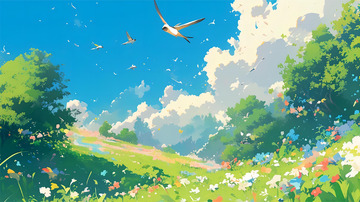 小清新春天风景手绘