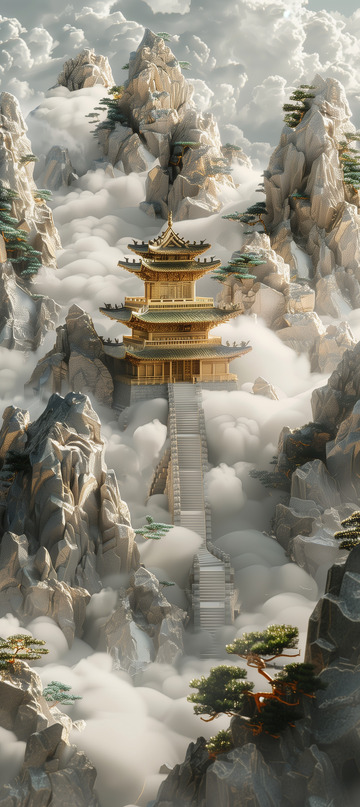 3D传统文化古典建筑背景