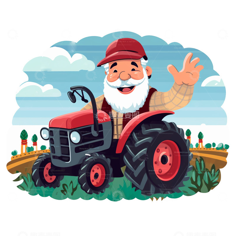 高清大图下载【趣麦麦图】趣味驾驶拖拉机的老人