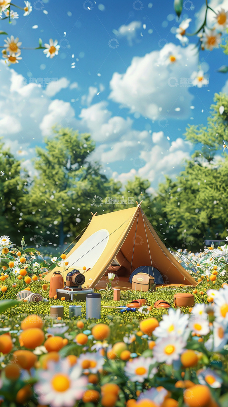 高清大图下载【趣麦麦图】-春天户外野炊帐篷