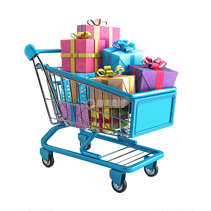 高清大图下载【趣麦麦图】商场购物车装着礼物盒
