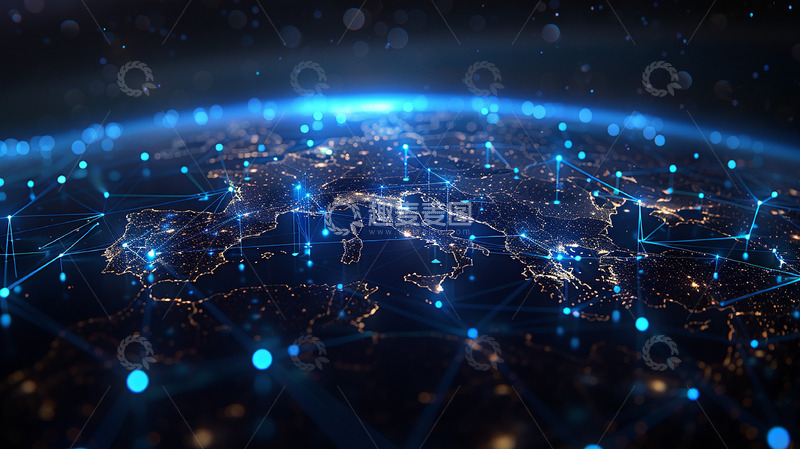 高清大图下载【趣麦麦图】蓝色光点地球表面背景