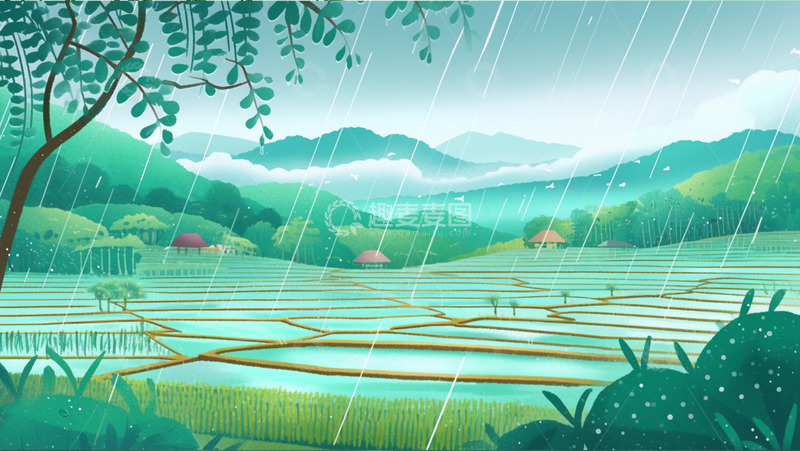 高清大图下载【趣麦麦图】春季谷雨节气国风背景