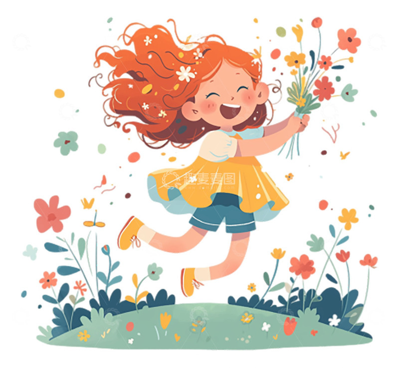可爱的女孩在草地上