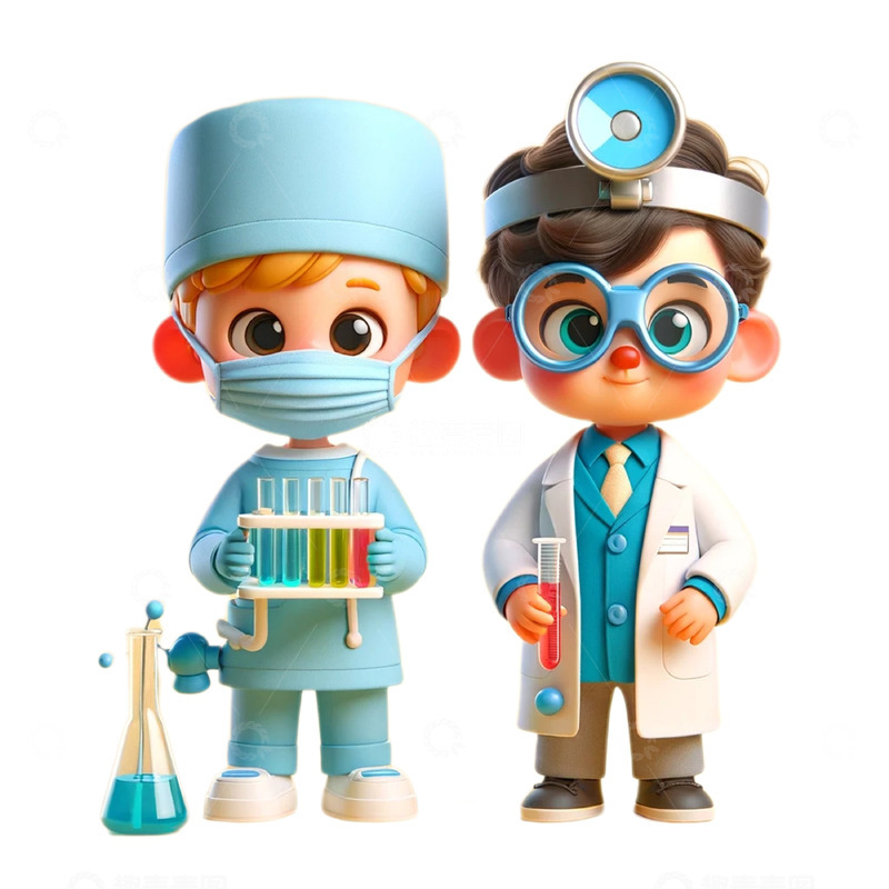 高清大图下载【趣麦麦图】世界卫生日卡通医务科研人员