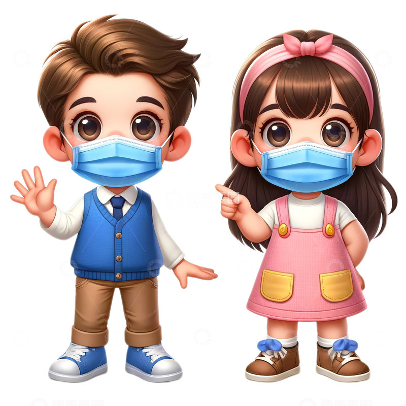高清大图下载【趣麦麦图】戴口罩卡通人物元素