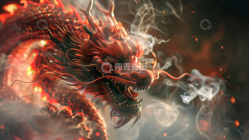 高清大图下载【趣麦麦图】中国风龙立体写实烟雾场景