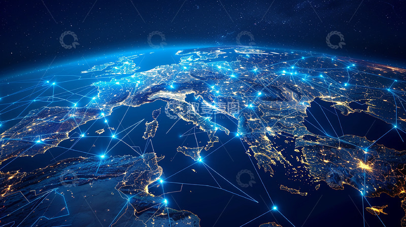 高清大图下载【趣麦麦图】蓝色地球表面网络背景