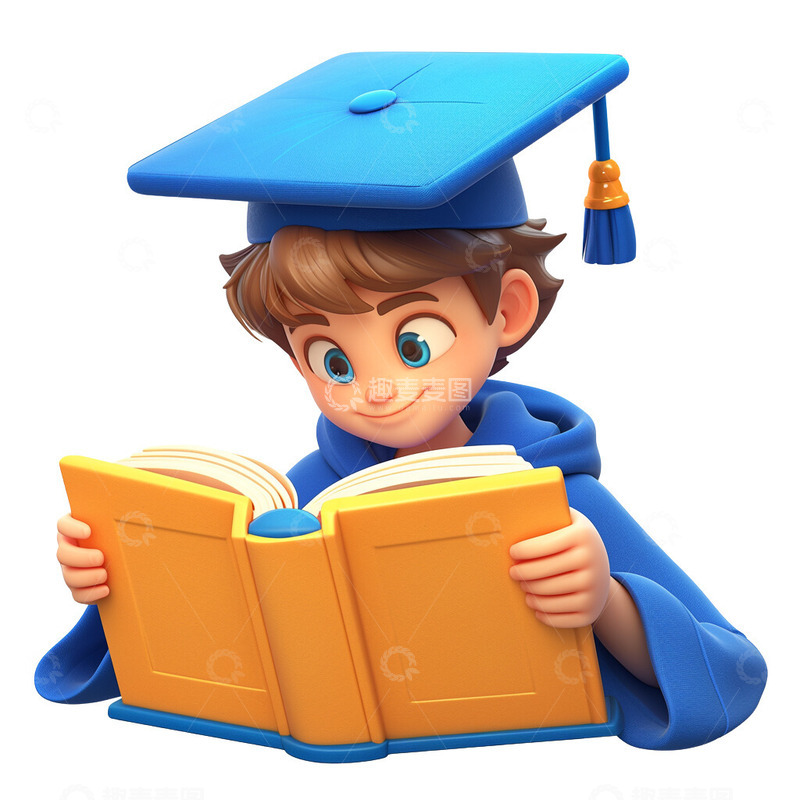 3D博士帽学生在看书ICON图标