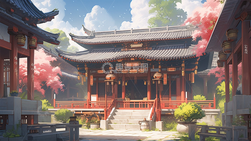 高清大图下载【趣麦麦图】中国风建筑唯美梦幻植物场景