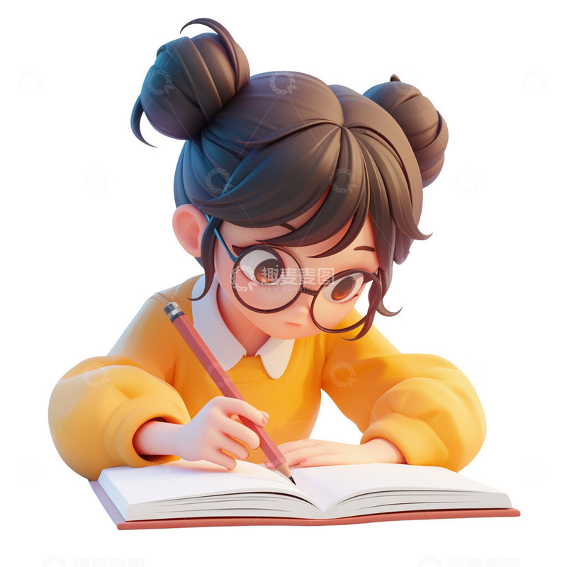 在写作业的小女孩