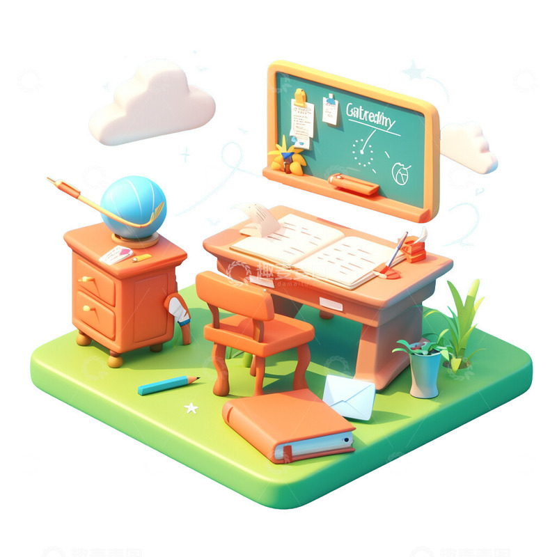 3D教室书房看书学习房间