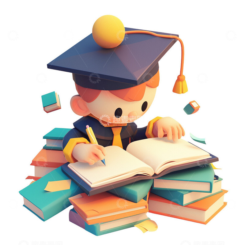 在写作业学习的博士帽学生学习图标