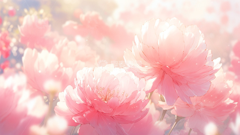 高清大图下载【趣麦麦图】春天鲜花粉色唯美插画背景壁纸