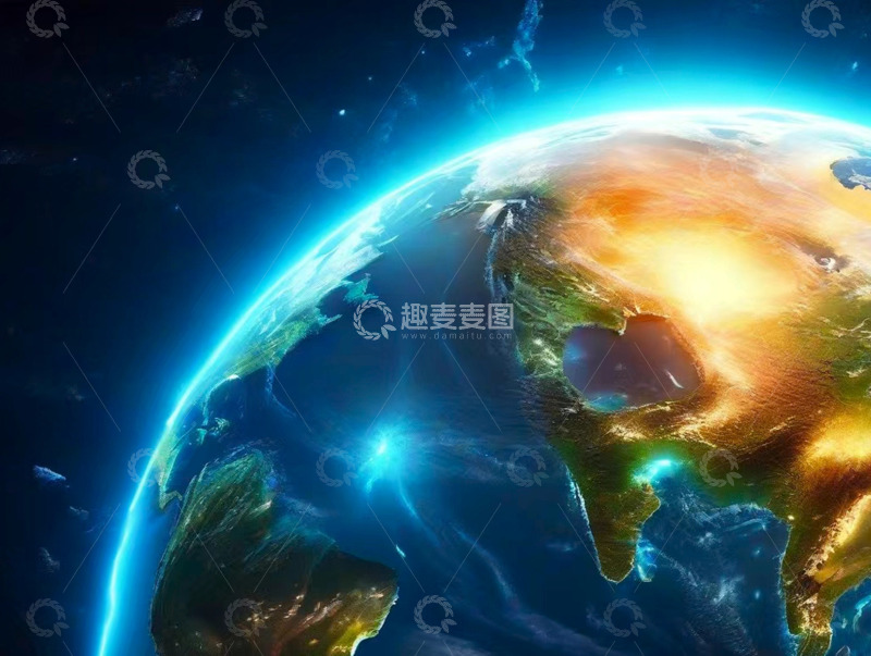高清大图下载【趣麦麦图】科技商务地球蓝光背景