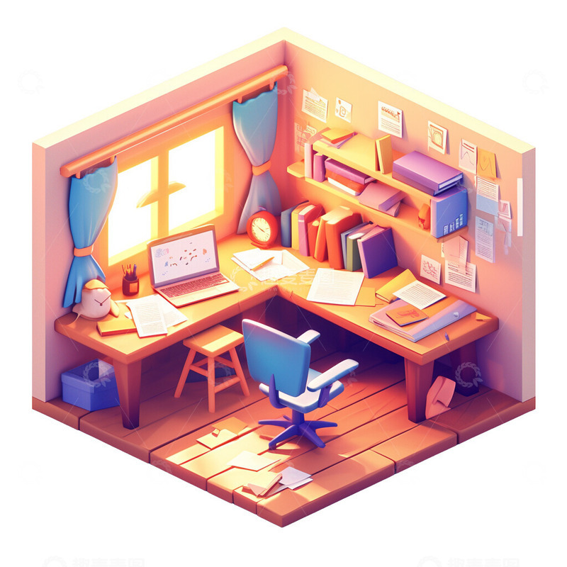 3D书房看书学习房间