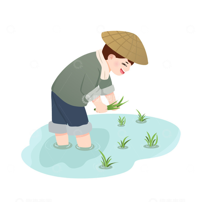 源文件下载【趣麦麦图】谷雨农耕插秧场景插画