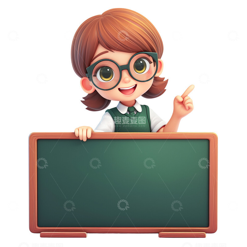 高清大图下载【趣麦麦图】动漫女孩拿着黑板展示2