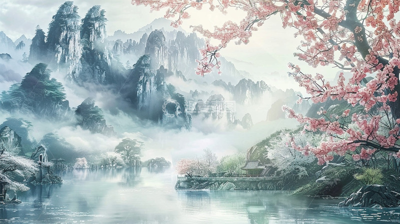 高清大图下载【趣麦麦图】中国风山水植物唯美场景自然