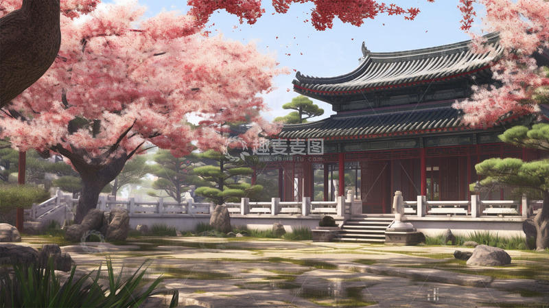 高清大图下载【趣麦麦图】中式建筑植物唯美场景