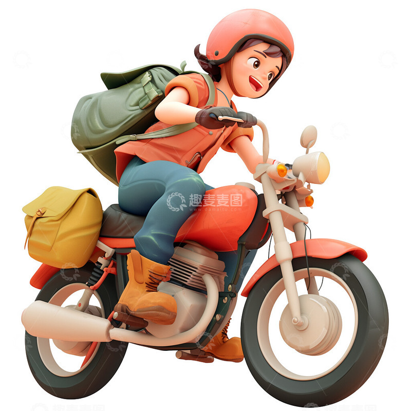 高清大图下载【趣麦麦图】3D骑摩托车的青年