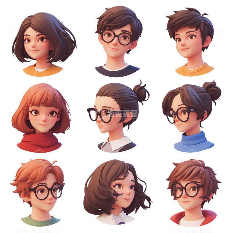 高清大图下载【趣麦麦图】卡通3D立体学生头像icon图标