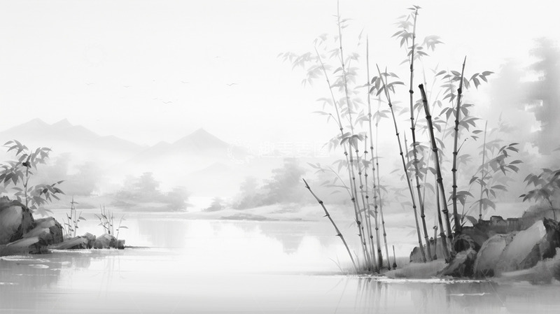 高清大图下载【趣麦麦图】-中国风竹子水墨黑白场景背景