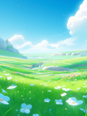 蓝天白云白花草地背景